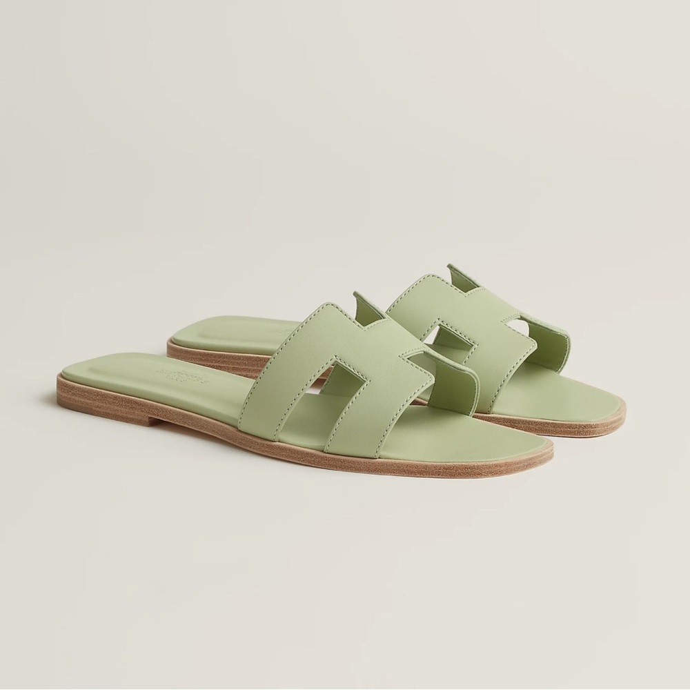 Hermes Oran Sandal Slide Slipper Vert De Mer Green